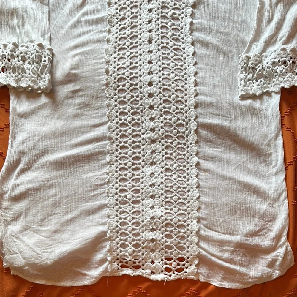 Boho Tunic with Embroidery details, white Beach Coverup - Picture 7 of 11